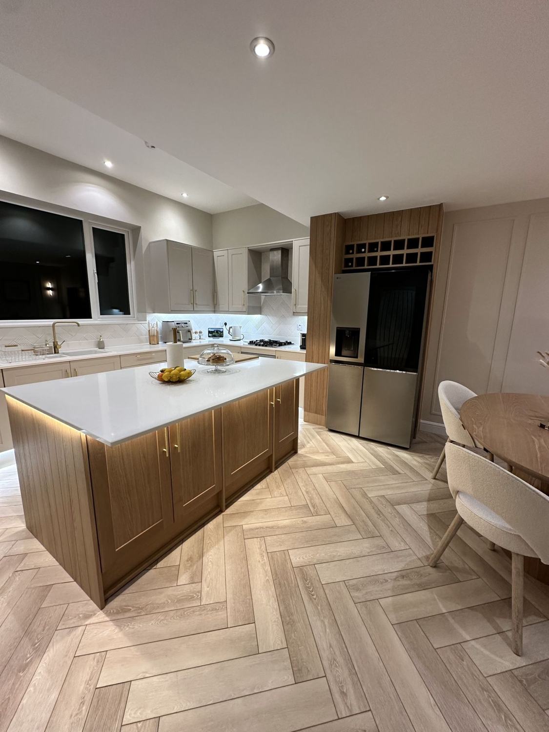 Kitchen with oak island